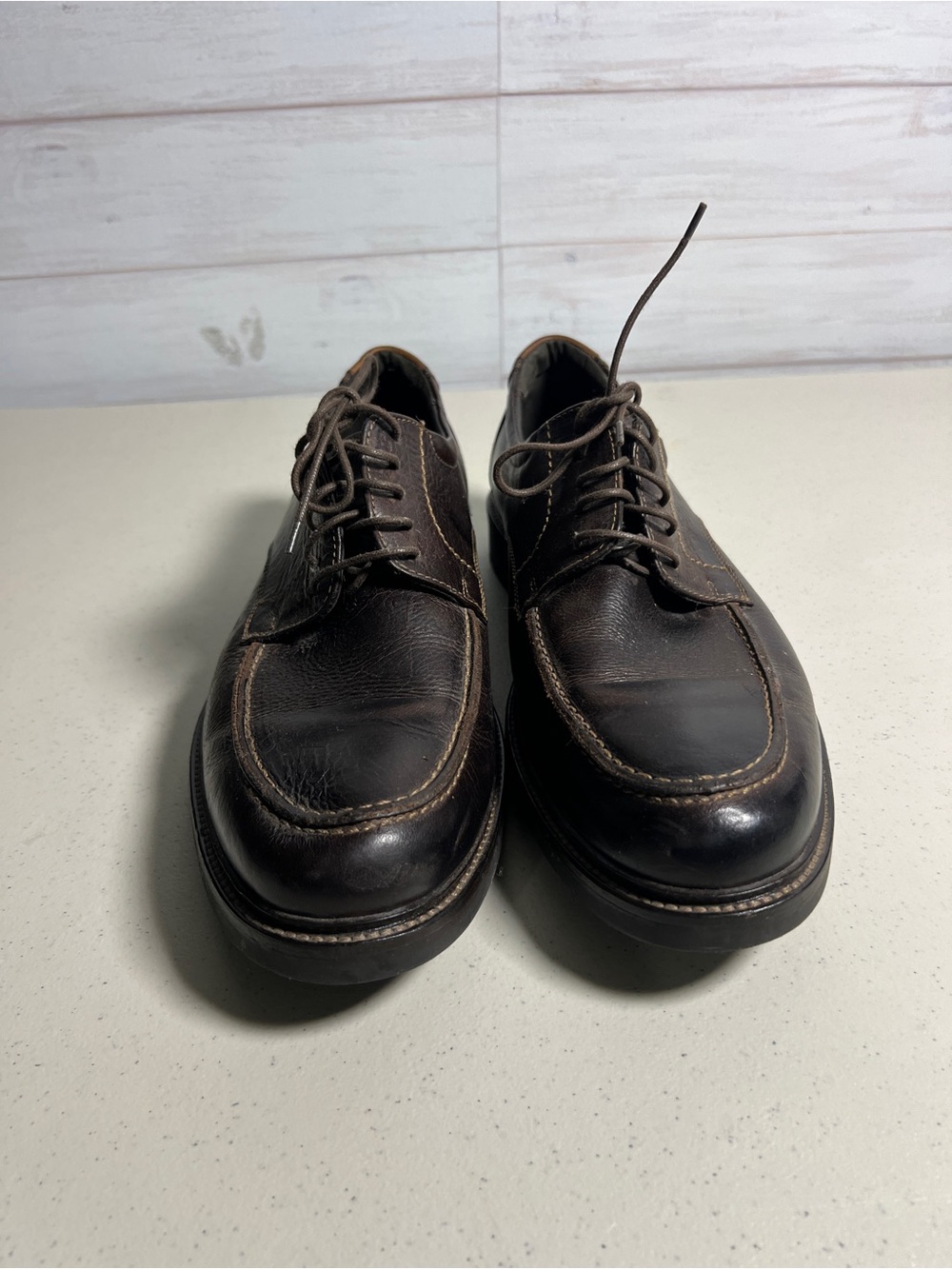 Johnston & Murphy Oxford Shoes Mens Size 12 Brown Leather Bicycle Toe Sheepskin
